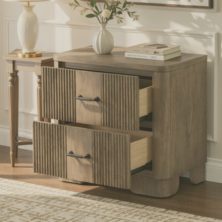 Sunvega Antique Oak Finish Transitional Rustic Nightstand with 2 Storage Drawers