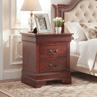 Sunvega Traditional Cherry Nightstand with Two Drawers for Bedroom Storage