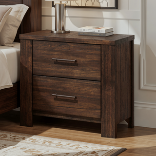 Sunvega Classic Oak Finish Nightstand with Two Drawers Wooden Bedroom Furniture