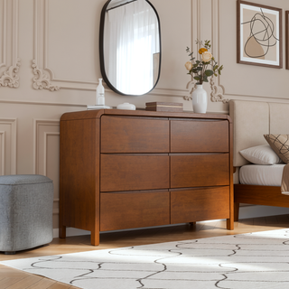 Sunvega Mid Century Modern 6-Drawer Dresser in Solid Wood with Solid Legs
