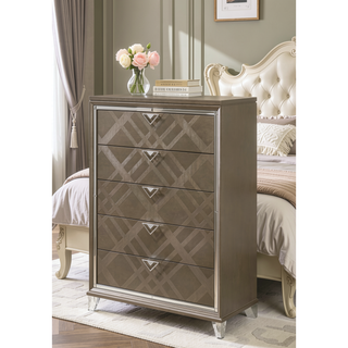 Sunvega Skylar Dark Champagne Finish Nightstand with Two Spacious Embossed Drawers