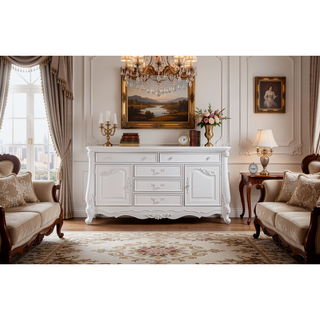 Sunvega White Finish Dresser with Spacious Drawers and Shelf for Bedroom Storage