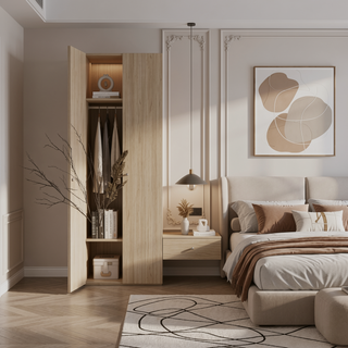 Sunvega Macadamia Closet System for Bedroom Storage with Customizable Shelf Heights