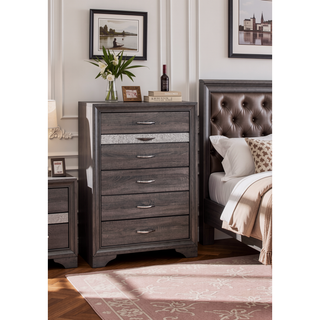 Sunvega Modern Style Sparkle Grey Chest with 6 Spacious Drawers