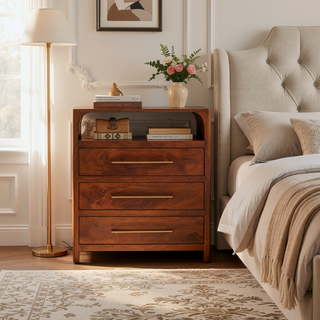 Sunvega Solid Mango Wood 3 Drawer Chest with Roasted Almond Finish