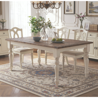 Sunvega Antique White and Distressed Oak Finish Rectangular Wood Dining Table