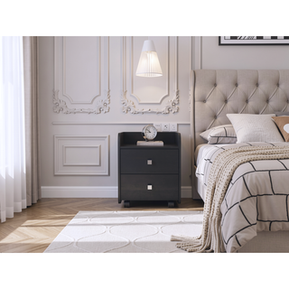 Sunvega Aura Nightstand End Table with Two Drawers and Metal Handle -Black