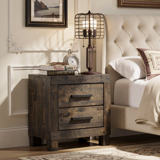 Sunvega Rustic Golden Brown Nightstand with Wooden Handles and Thick Block Feet