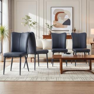 Sunvega Modern Black PU Chairs with Ergonomic Backrest and Metal Legs for Living Room
