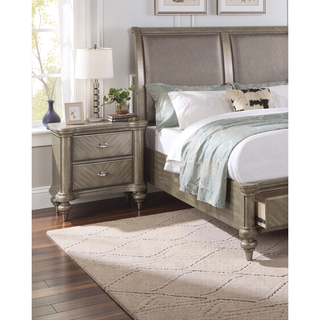 Sunvega Luxury Classic Antique Silver Champagne Finish 2-Drawer Nightstand Bedside Table