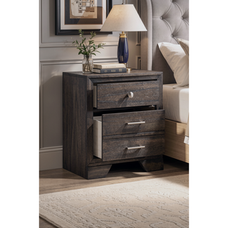 Sunvega Contemporary Dark Wood Finish Nightstand with Two Drawers and Metal Knobs