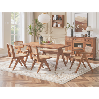 Sunvega Natural Dining Table with Wooden Legs for Stable and Durable Use