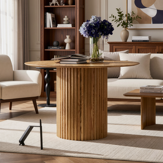 Sunvega MDF Round Dining Table Mid Century Modern Oak Kitchen Table