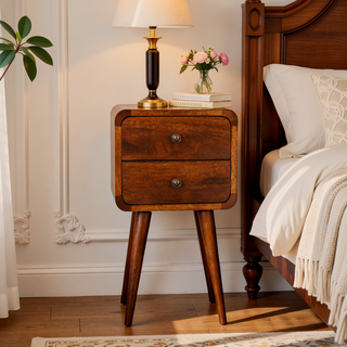 Sunvega Solid Mango Wood Nightstand with 2 Drawers and Curved Edges