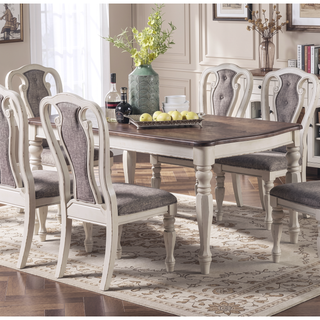 Sunvega Transitional Style Antique White Dining Table with Oak Top for Kitchen