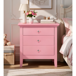 Sunvega Pink Nightstand With Three Drawers For Storage And Organization