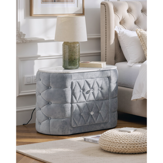 Sunvega Modern Fabric Upholstery Nightstand with Faux Marble Top and Two Storage Drawers