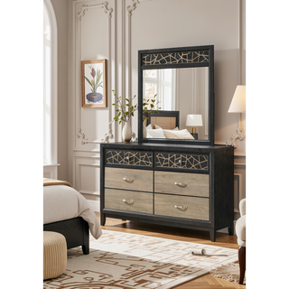 Sunvega Modern Wooden Mirror with Chrome Accents and Unique Custom Pattern