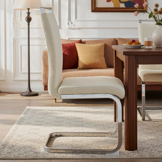 Sunvega Cream Textured Granular Fabric Dining Chairs with Ergonomic Backrest for Modern Spaces