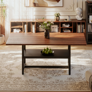 Sunvega Minimalist Dining Table with Walnut Textured MDF Top and Storage Shelf
