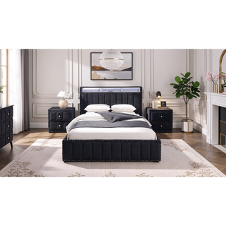 Sunvega Beige Contemporary Nightstand with Crystal Knobs and Vertical Tufting