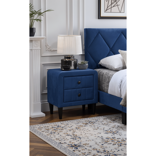 Sunvega Navy Blue Velvet Modern Nightstand with 2 Drawers for Bedroom Furniture