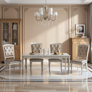 Sunvega Silver Finish Rectangular Dining Table with Mirror Trim and Draw Leaf