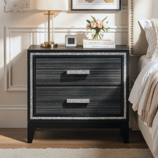 Sunvega Contemporary Modern Weathered Black Nightstand with Two Storage Drawers