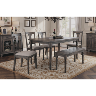 Sunvega Rectangular Weathered Grey Dining Table with Turned Legs and Fixed Top