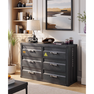 Sunvega Industrial Metal Dresser with 6 Drawers and Gunmetal Finish