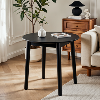Sunvega Mid-Century Modern Walnut Round Dining Table with White Pedestal Base for 4
