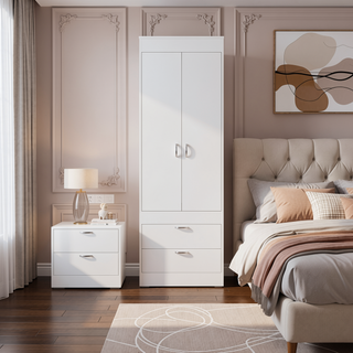 Sunvega Light Gray 2-Door Armoire with Spacious Drawers and Integrated Hanging Rod