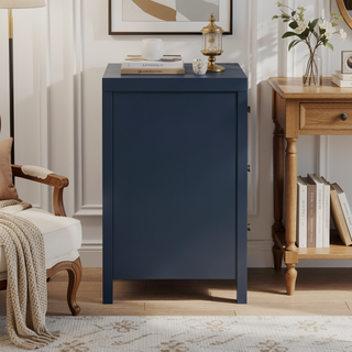 Sunvega Modern Midnight Blue 3-Drawer Nightstand with Brushed Gold Knobs