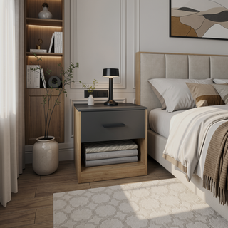 Sunvega Modern Natural Oak Nightstand with Drawer and Open Shelf for Bedroom