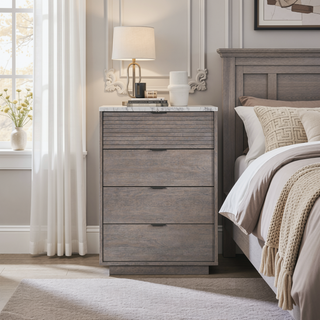 Sunvega Modern Gray 4-Drawer Chest with Faux Marble Top and Louvered Fronts