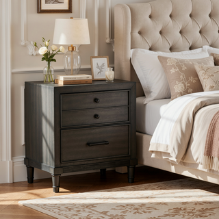 Sunvega Gray Finish Nightstand with Dovetail Drawers for Bedroom Furniture