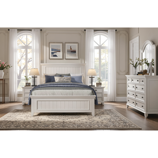 Sunvega White Finish 2 Drawer Bedroom Nightstand Farmhouse Style Bedside Table