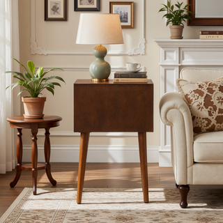 Sunvega Modern Walnut Nightstand with Two Storage Drawers and Gold Accents