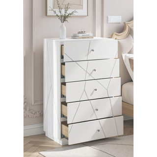 Sunvega Mist Chest White High-Gloss Lacquer Finish with Five Smooth-Glide Drawers