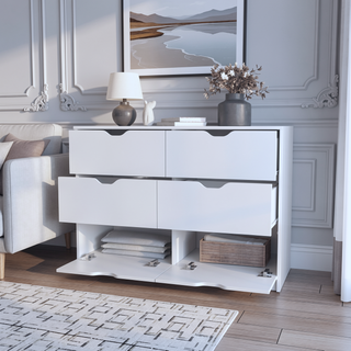 Sunvega Dillon 4 Drawer Dresser with 2 Cabinets for Clothing and Shoes Storage