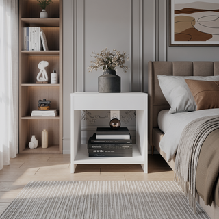Sunvega Minimalistic Nightstand with Open Shelf for Small Spaces
