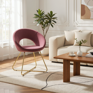 Sunvega Modern Velvet Accent Chairs Set of 2 with Golden Metal Frame and Curved Backrest