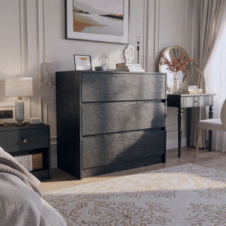 Sunvega White Three Drawer Dresser with Pull Out Mechanism and Metal Rails