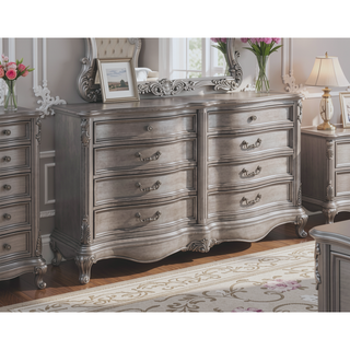 Sunvega Antique Platinum Finish Nightstand with Intricate Details for Bedroom