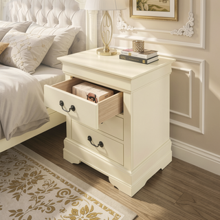 Sunvega Beige Nightstand With Three Drawers For Bedroom Storage