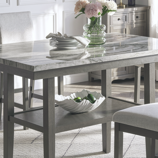 Sunvega 60 Inch Rectangular Gray Faux Marble Counter Height Table with Storage Shelf