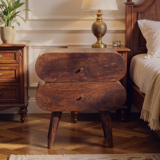Sunvega Solid Mango Wood Nightstand with 2 Spacious Drawers and Nordic Legs