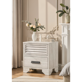 Sunvega Contemporary Louvered Design Nightstand with Two Drawers and Finger Pull Hardware