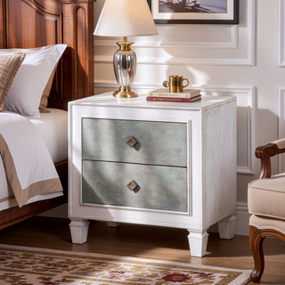 Sunvega Modern Farmhouse Nightstand with 2 Drawers in Rustic Gray White Finish