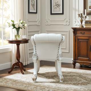Sunvega Antique Pearl Finish PU Leather Vanity Stool with Button Tufted Back